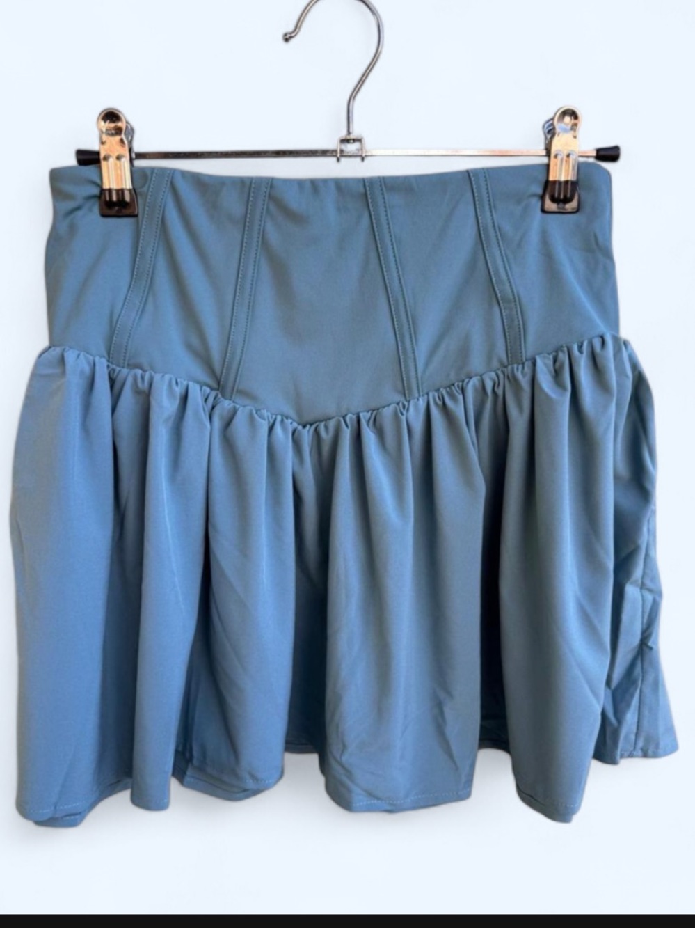 HALARA Steel Blue Ruffled Skater Skirt